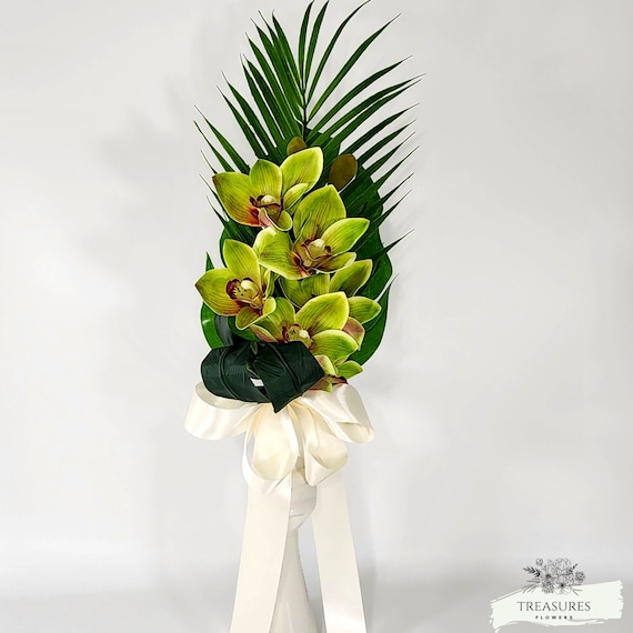 Orchid Bouquet, Destiny Wed, Green Orchid Bouquet, Tropical Bouquet, Beach Wedding Bouquet, Silk Wedding Bouquet, Green Orchid Boutonniere.