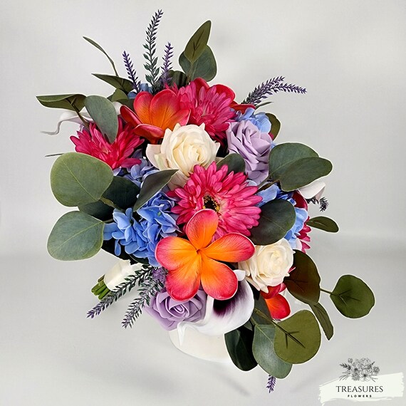 Mix color Bouquet, Garden Wedding Bouquet, Gerbera, Plumeria, Rose, Calla Bouquet, Rustic Bouquet, Artificial Flower Bouquet, silk flower.