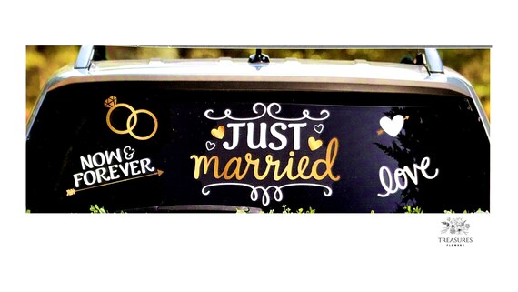 Just Married Car Clings, Just Married Wedding Sticker, White Wedding, Gold Wedding, Wedding Car Decoration, Wedding sticker car windshield.