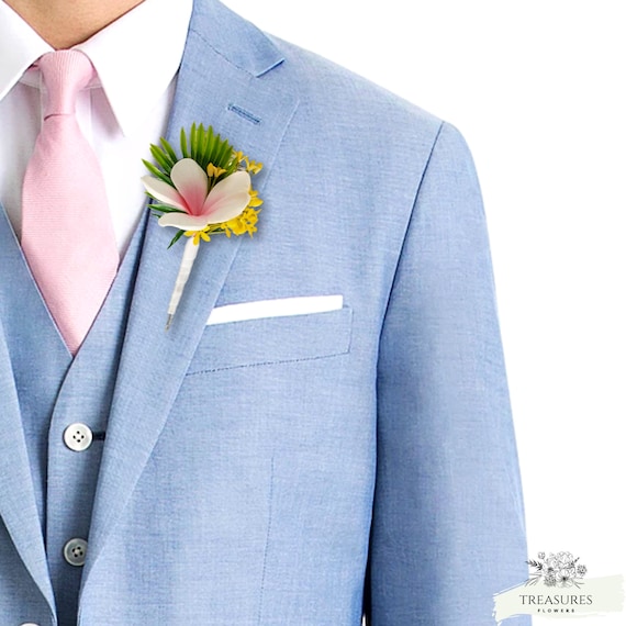 Pink Plumeria Boutonniere, Tropical Boutonniere, Frangipani, Prom Boutonniere, Grooms Wedding Boutonniere, Artificial Flower, Beach Wedding.
