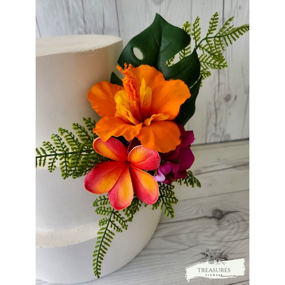 Hibiscus Cake Topper, Tropical Cake decor, Orange Cake Decor, Plumeria Cake Decor, Beach Wedding, Flower Cake decor, Hawaiian wedding.