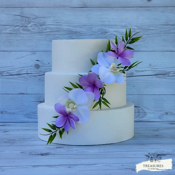 Wedding Cake Topper, Lilac Cake Topper, Cake Flowers, Tropical Cake Decor, Plumeria Cake, White Cake, White Orchids Cake Decor, Faux Flower.