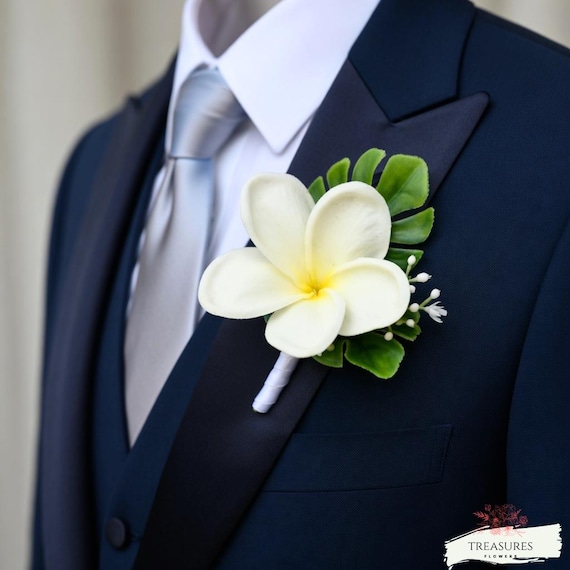 White Plumeria, Boutonniere and Corsage Set, Prom Boutonniere, Grooms Wedding Boutonniere , Corsage, Wedding Flower, Artificial Flower.