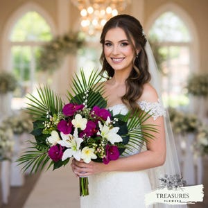 Orchid Bouquet, Tropical Bouquet, Beach Wedding Bouquet, Destination, Artificial Flower Bouquet, Wedding Bouquet, White and Fuchsia Bouquet.