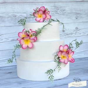 Pink Cake Topper, Cake Flowers, Plumeria Cake Decor, Cake Decor, Pink Cake, Cake Faux Flowers, Cake Clusters, Wedding Flower, Tropical Cake.