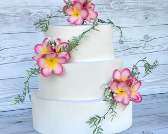 Pink Cake Topper, Cake Flowers, Plumeria Cake Decor, Cake Decor, Pink Cake, Cake Faux Flowers, Cake Clusters, Wedding Flower, Tropical Cake.