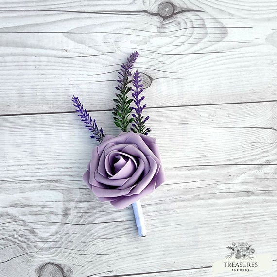 Lavender Roses Boutonniere, Prom Boutonniere, Grooms Boutonniere, Wedding Flower, Artificial Flower, Rustic Wedding, Purple Boutonniere.