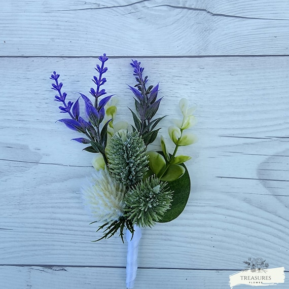 Rustic Boutonniere, Rustic Wedding, Silk Boutonniere, Silk Thistle Boutonniere, boho Wedding, Wedding Boutonniere, Lavender Boutonniere.