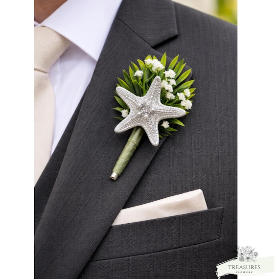 Silver Starfish Boutonniere, Beach Wedding Boutonniere, Beach Wedding, Nautical Wedding, Destination Wedding, Starfish Boutonniere.