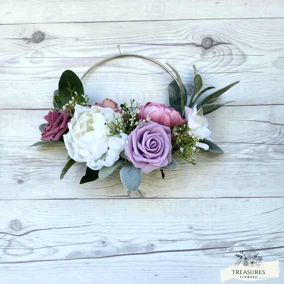Bridesmaid hoop Bouquet, flower girl basket, wreath bouquet, Boho Hoop, Roses Peonies Hoop, Gift for Mom, Modern hoop wreath, floral wreath.