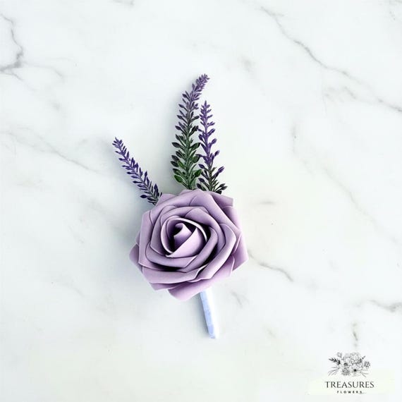 Lavender Roses Boutonniere, Prom Boutonniere, Grooms Boutonniere, Wedding Flower, Artificial Flower, Rustic Wedding, Purple Boutonniere.