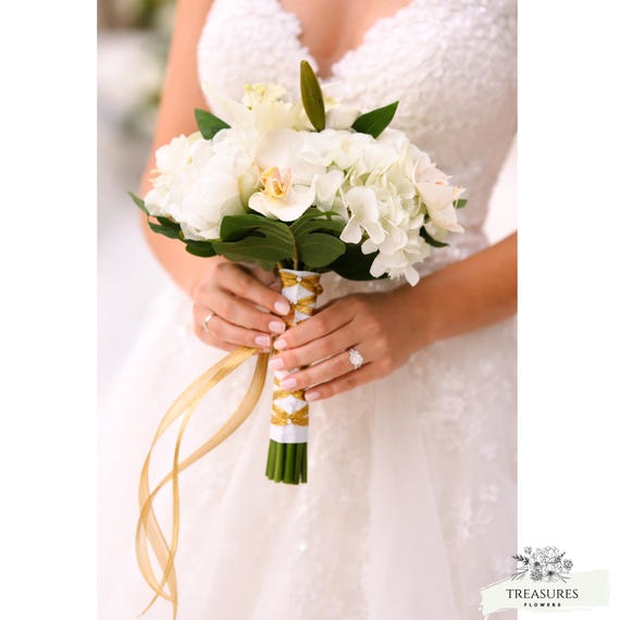 White Peony Bouquet, Artificial flower Bouquet, Rustic Wedding Bouquet, White Lily Orchid, White Bouquet, Wedding Flower, Wedding Bouquet