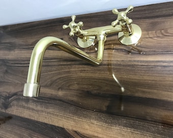 Brass Wall Mount Bath Faucet, Unlacquered Bathroom Faucet