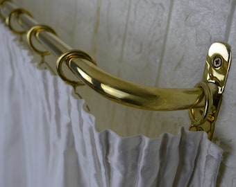 Solid Brass French Return Curtain Rod with Rings – Unlacquered Custom Curtain Rod Hardware for Windows & Drapes