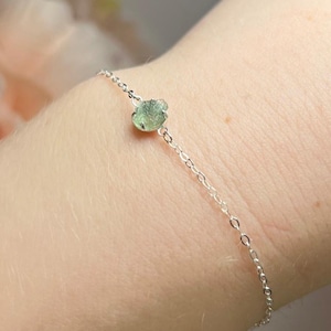Sterling Silver Moldavite Link Chain Bracelet | Adjustable Size | Genuine Raw Authentic Moldavite Jewelry | Dainty | Chlum locality