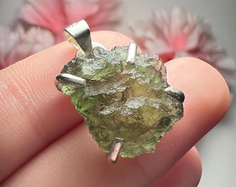 Hand-made Moldavite Dainty Pendant | Sterling Silver Necklace Jewelry | High Quality Raw authentic Genuine Moldavite | 2.55 grams