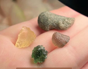 Power Pack! Moldavite + Yellow Libyan Desert Glass + Darwinite (ropy shape) + Colombianite | Raw Authentic Tektite & Obsidian | ¡Pick Yours!
