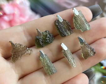 Sterling Silver Raw authentic Moldavite Necklace / Pendant / Genuine Moldavite Jewelry / Dainty Necklace / Chlum locality