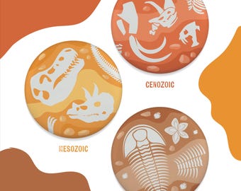 Fossil Pinback Button Pack | 1.25" | Exposing the Eras | 3 Pc Set
