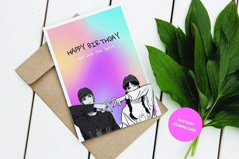 Anime Birthday Card, Printable Card, Foldable, Cute Couple, Japanese ...