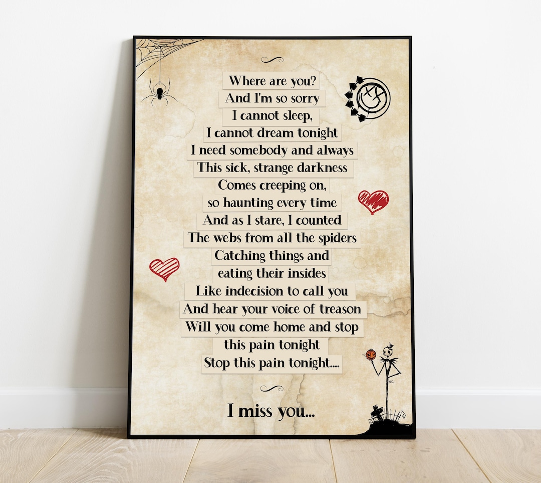 Blink182 I Miss You Lyrics Poster Etsy