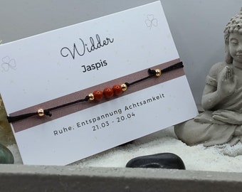 Zodiac Sign Gemstone Bracelet Aries with rose gold stainless steel beads, sliding closure
