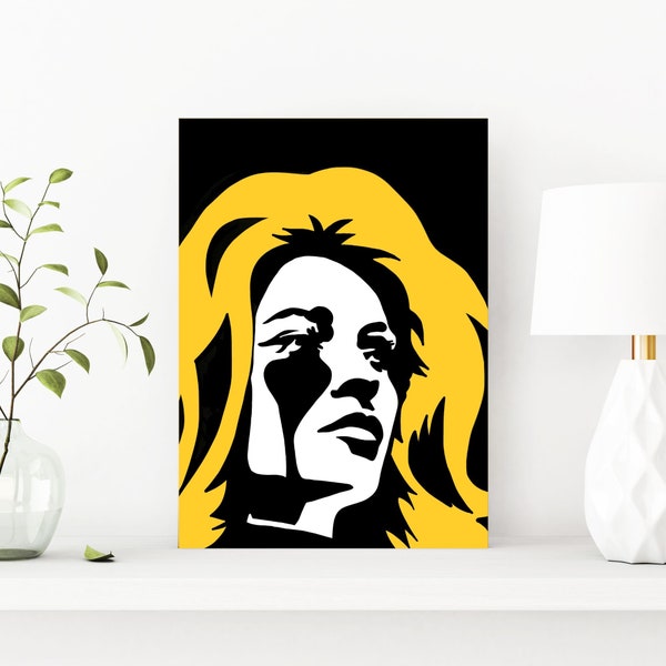 Crying woman pop up print, Retro wall art, Pop art crying girl, Modern face painting, Dorm room decor, Black and yellow face