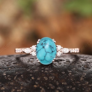 Anillo de compromiso ovalado con turquesa, moissanita marquesa, anillo de bodas antiguo con turquesa occidental, anillos de promesa para mujer, oro de 14 k, regalos personalizados.