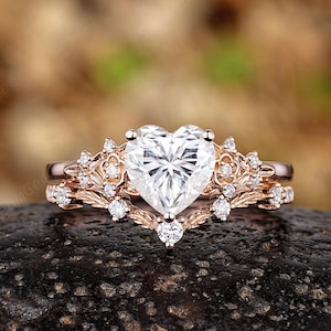 Vintage Hear Cut Moissanite Engagement Ring Set Custom Leaf Floral Nature Wedding Rings Moissanite Cluster Anniversary Rings For Women Gifts