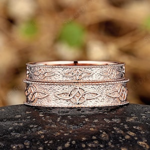 Vintage Serch Celtic Knot Couple Ring Set 14k Gold Norse Viking Anniversary Rings For Women Custom His And Hers Wedding Bands Mens Ring Gift
