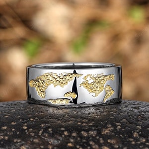 8 mm aangepaste witgouden herenring wereldkaart trouwring, reizigers bruiloft stapelen bijpassende ring gepersonaliseerde paar verjaardag ringen cadeau