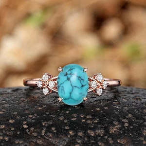 Oval Shaped Turquoise Engagement Ring Vintage Moissanite Cluster Promise Ring Custom Western Wedding Rings For Women Gold Anniversary Rings