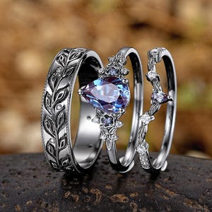 Gothic Black Gold Couple Ring Set Leaf Floral Wedding Rings For Women And Men Personalized Mens Ring His and Hers Matching Promise Ring Gift