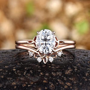 Vintage Oval Moissanite Engagement Ring Set Custom Celtic Knot Moissanite Wedding Ring 14k Gold Norse Viking Anniversary Rings For Women