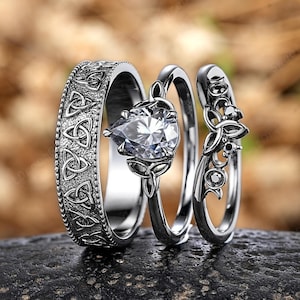 Gothic Black Gold Couple Ring Set Vintage Celtic Wedding Rings For Women And Men Personalized Mens Ring Wedding Band Matching Promise Rings
