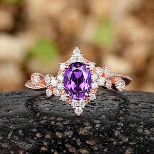 Oval Shape Purple Sapphire Engagement Rings Set, Moissanite Milgrain Curved Wedding Ring Custom Violet Sapphire Promise Rings For Women Gift