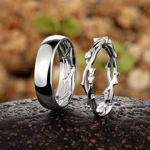 Alianças de casamento combinando para ele e para ela, anéis simples para mulheres e homens, conjunto de anéis de compromisso de diamante com aliança de casal em ouro branco e platina para homens
