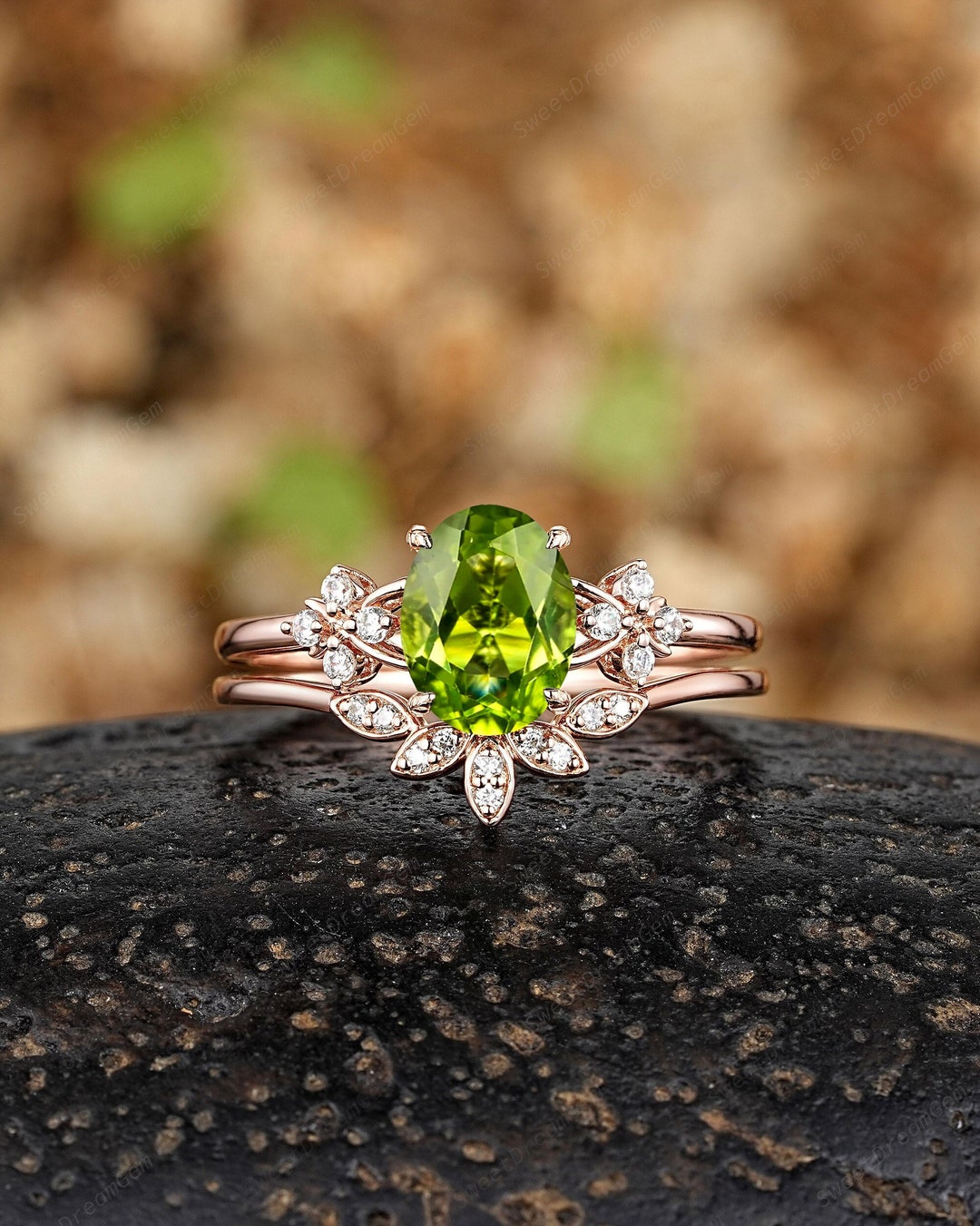 Moissanite Diamond Engagement Ring With Peridot Accents Unique