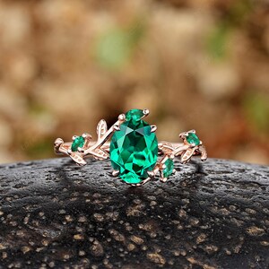 Antique Oval Emerald Leaf Engagement Ring Set Nature Inspired Leaf Wedding Band Gold Emerald Promise Ring Custom Anniversary Rings For Women only engagement ring