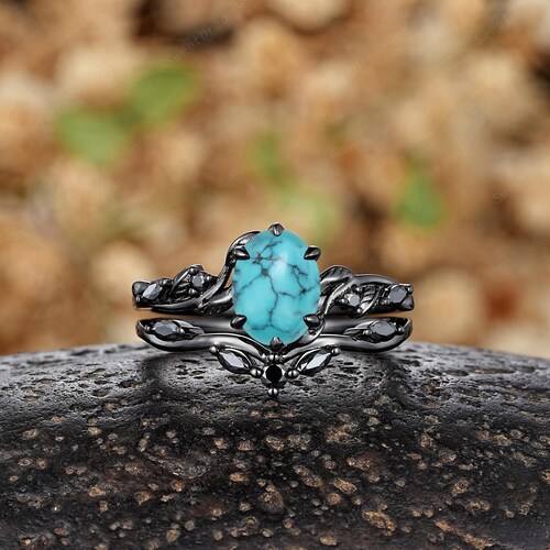 thumbnail image 2 of Vintage Black Turquoise Men's Stainless Steel Signet Ring - 316L, Classic Band 2 of 6