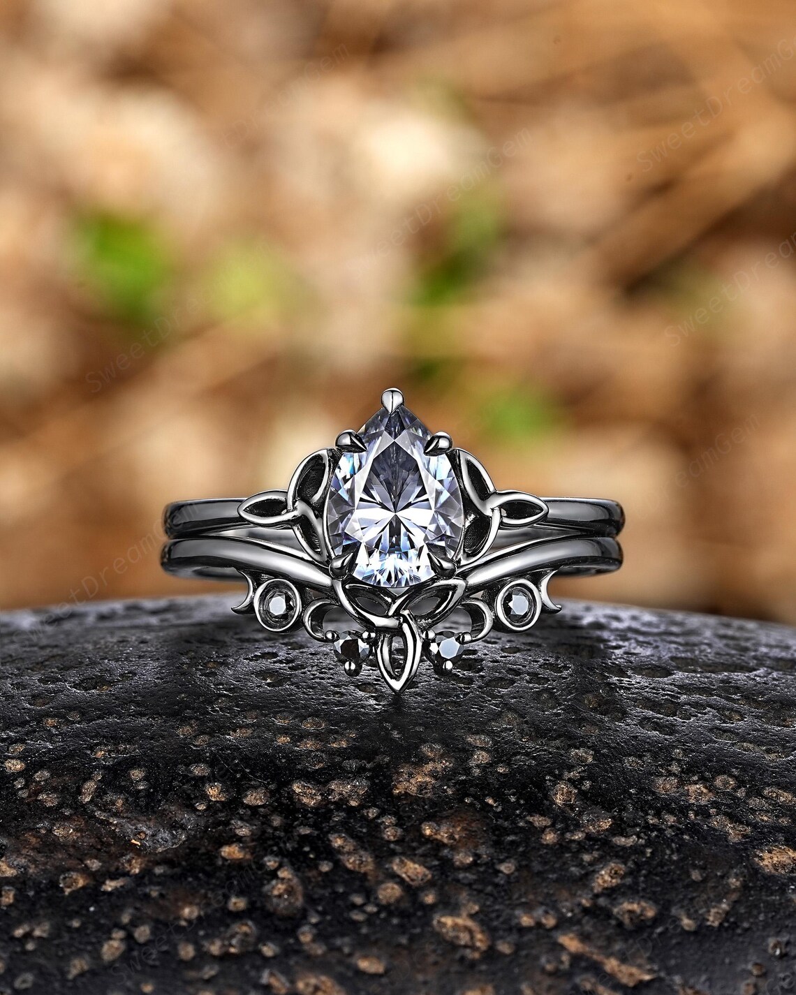 Gothic Black Gold Couple Ring Set Vintage Celtic Wedding Rings for ...
