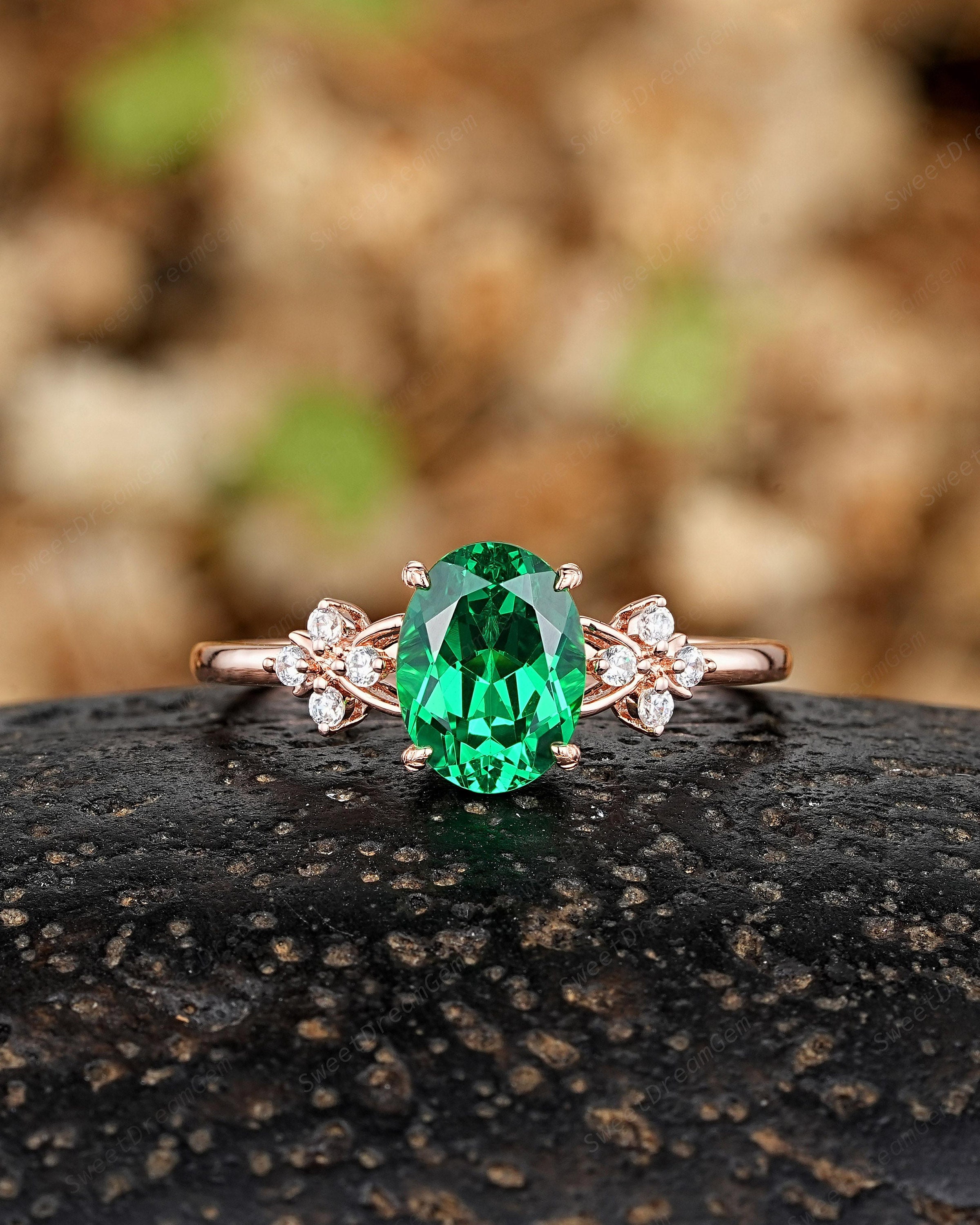 新品入荷 Garnet Green Oval Engagement Tsavorite Gold 14k Set, Ring アクセサリー