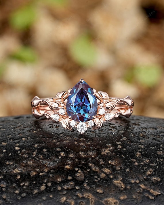 Rose Gold Ring Alexandrite Pear Shaped Ring Pear Shaped