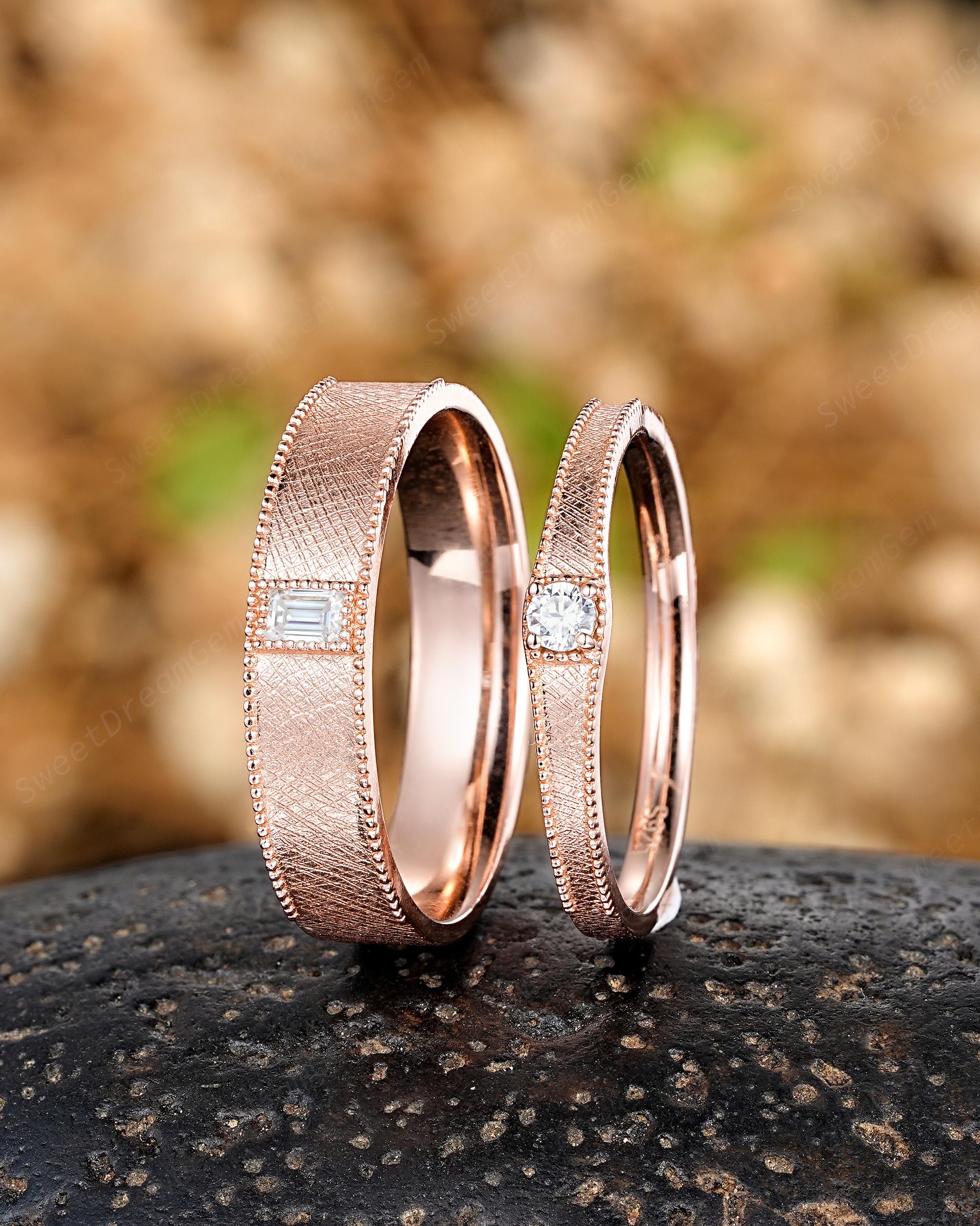 thumbnail image 2 of His & Hers 3-Piece Stainless Steel Cubic Zirconia Bridal Ring Set – Vintage Style – Sizes 5-13 2 of 6