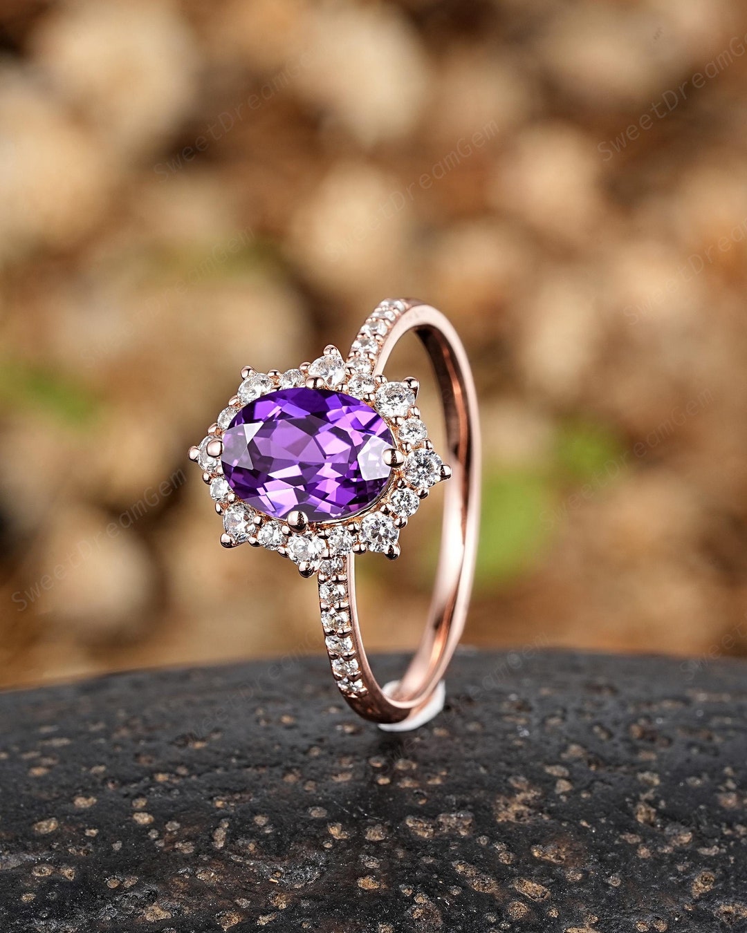 Purple oval show me ring size 6 main image 1