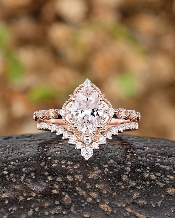 Oval Diamond Vintage Style Engagement Rings Rose Gold Oval