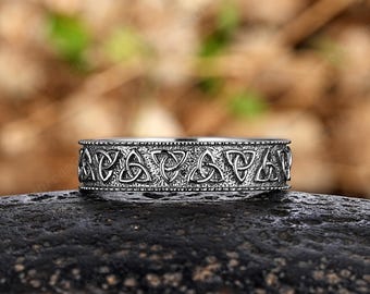 Pear Black Rutilated Quartz Couple Rings Set, Antique Celtic Knot