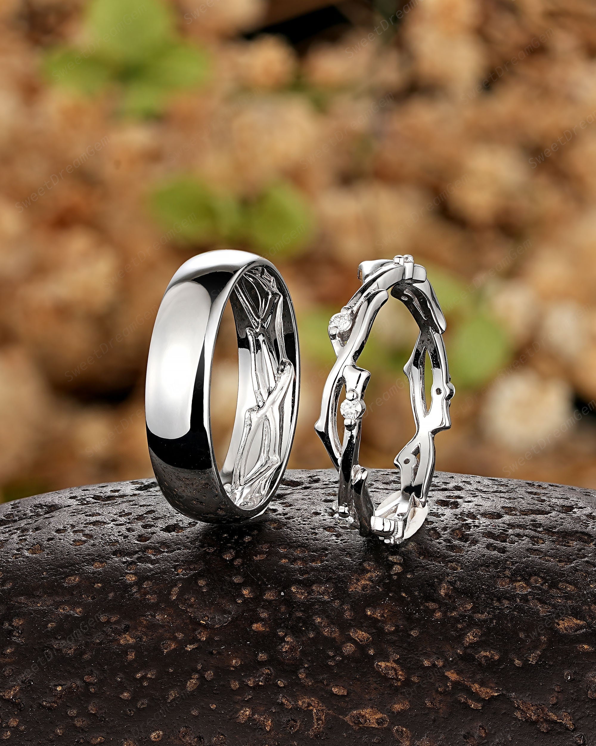 His and Hers Matching Wedding Rings, Plain Rings for Women and Men