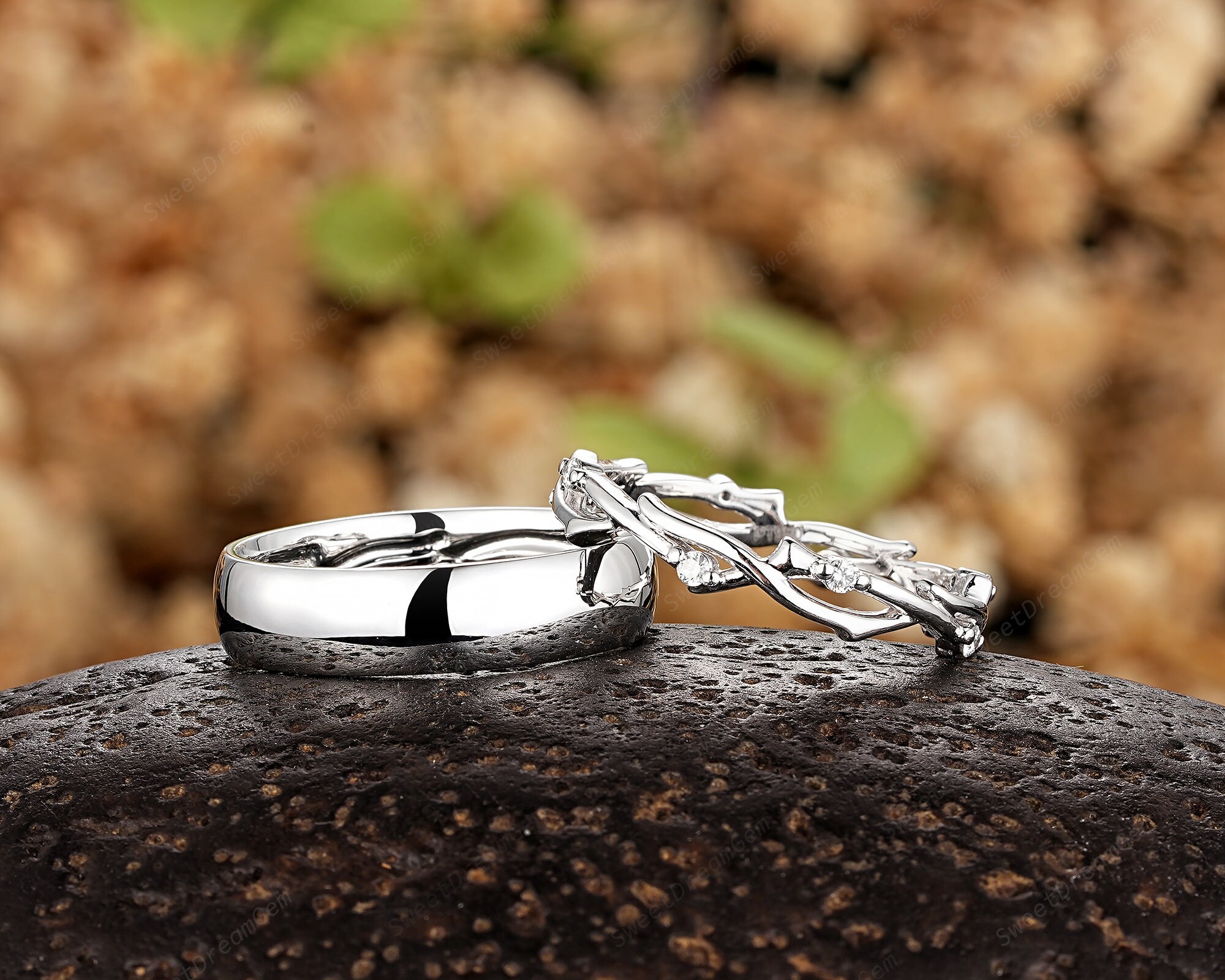His and Hers Matching Wedding Rings, Plain Rings for Women and Men