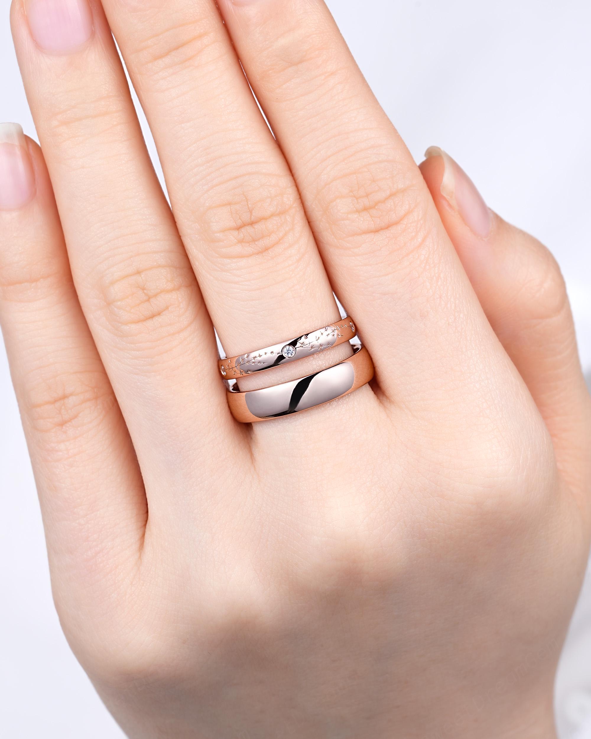 Custom Thyme Nature Inspired Couple Ring Set 14k Gold Carved Wedding ...